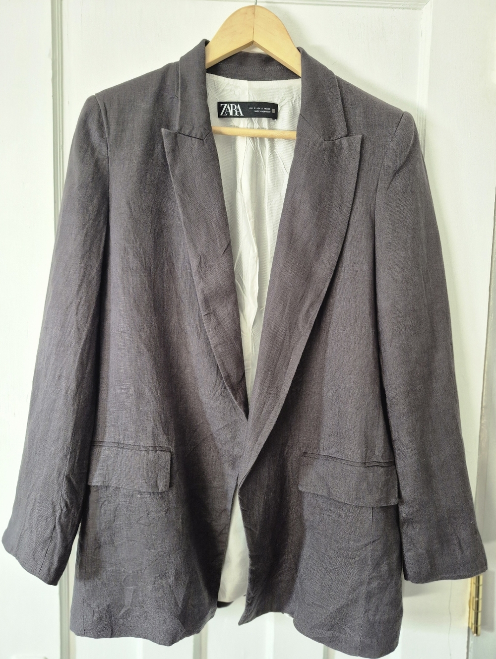 Zara Lightweight Linen Single Breasted Fully Lined Blazer Grey Sz S
